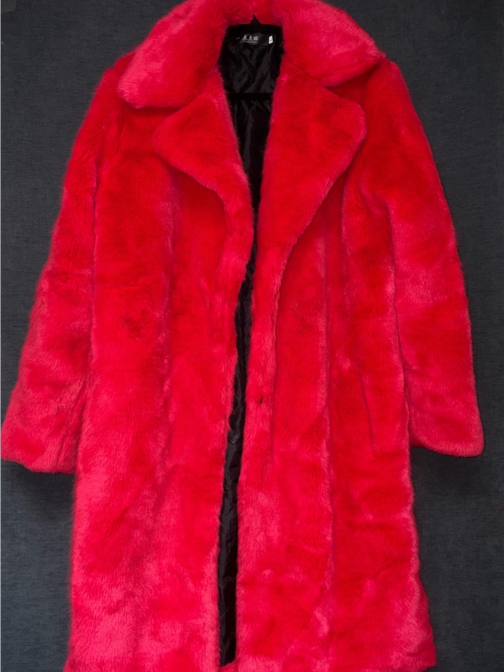 Bold Red Faux Fur Long Coat with Plush Collar - Women Jackets & Coats